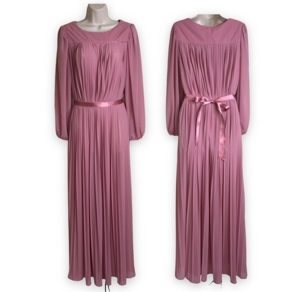 VTG Discovery Fashions Ltd Accordion Pleated Long Sleeve Pink Maxi Dress Size 12